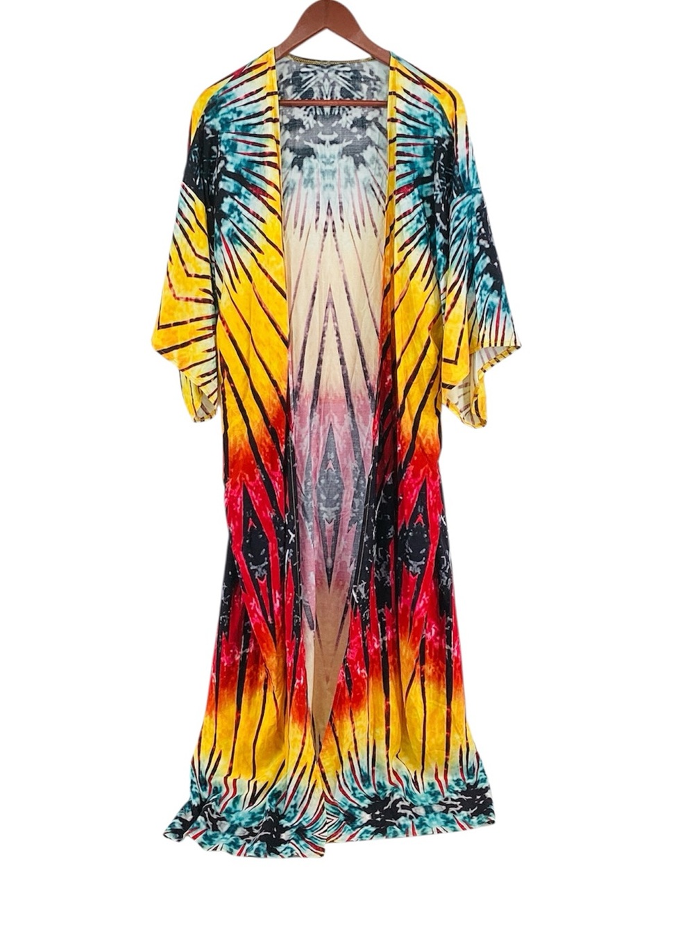 🐷 Bohemian Tie-Dye Maxi Kimono, Size Large